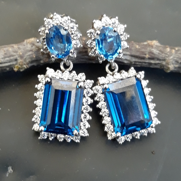 Intense Blue Swiss Topaz and Sapphire Earrings - Picture 7 of 11